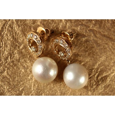 Diamond Earrings with Pearl Drop